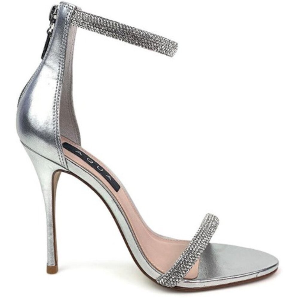 NIB [Aqua] Olivia Rhinestone Ankle Strap Silver Stiletto Heels Women's 8 or 8.5 - Picture 2 of 12